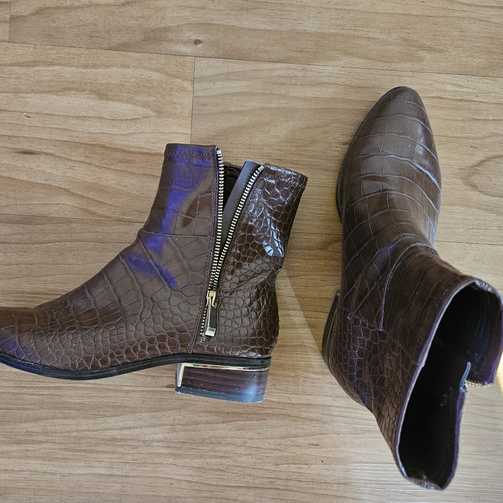 Aldo Brown Croc-Embossed Ankle Boots